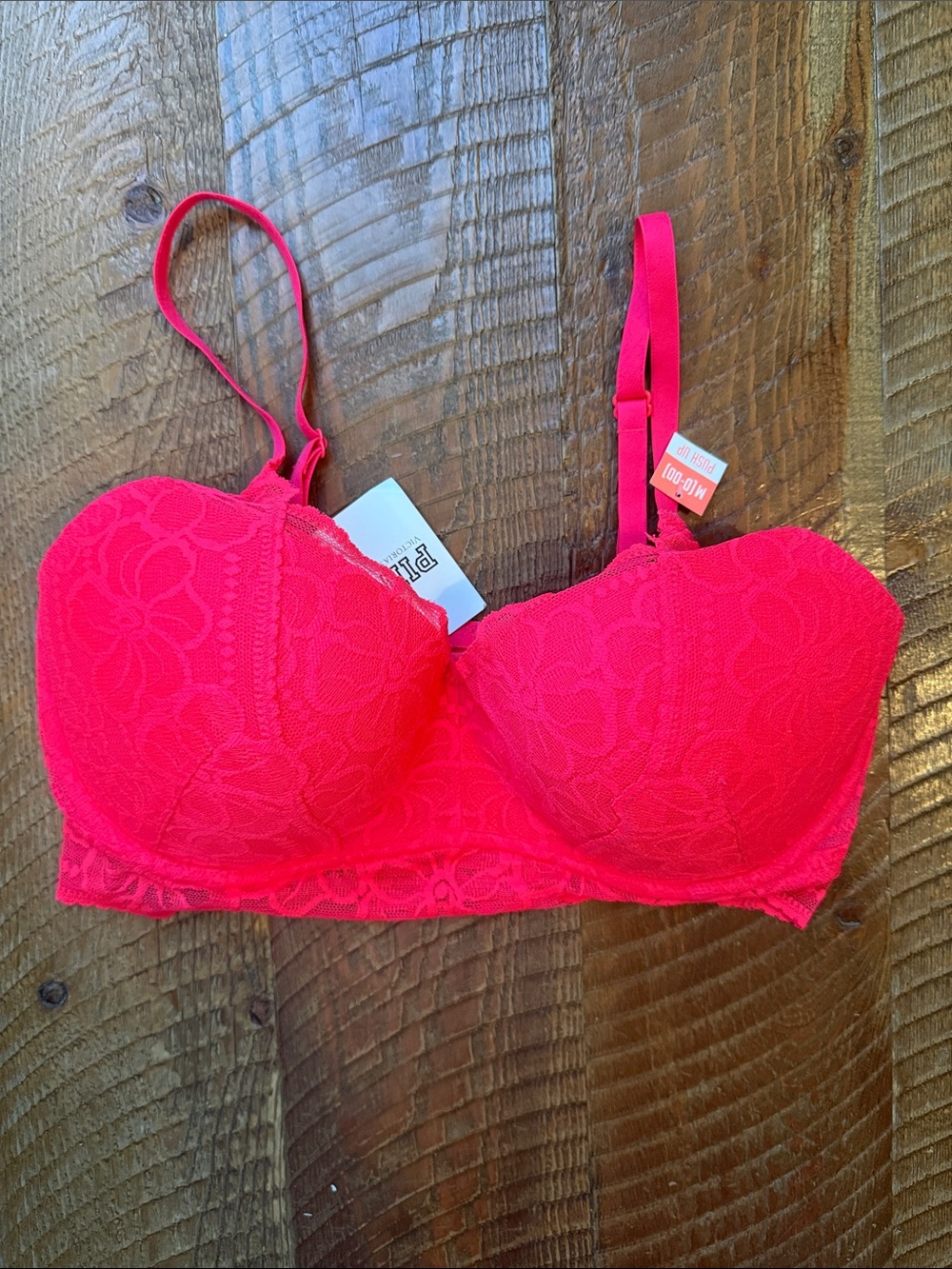 PINK Victoria's Secret Bright Pink Lace Longline Bra
